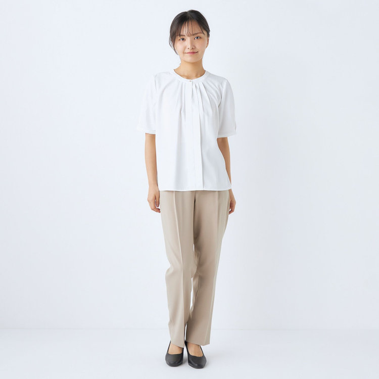 SUIT SELECT　アウトレット 【WEB限定/OUTLET/汚れ・キズ等有】 【SL/5分袖】フロントタックプルオーバー/ホワイト 白