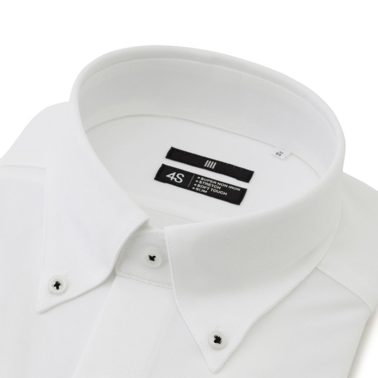 SUIT SELECT　アウトレット 【WEB限定/OUTLET/汚れ・キズ等有】【発送在庫あり】【WEB限定】【BLACK LINE】ボタンダウンワイシャツ/ホワイト×ドビー/釦付糸：ブラック/「4S」スーパーノンアイロン・ストレッチ 白