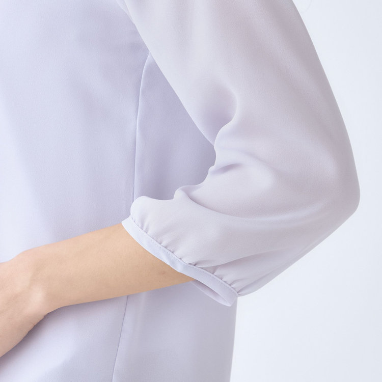 シルバーライン 【SILVER LINE/7分袖】フロントプリーツクルーネックプルオーバー/ラベンダー/「ウォッシャブル可能」「防シワ」 紫淡色