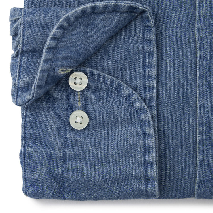 シルバーライン 【発送在庫あり】【CLASSICO TAPERED】ホリゾンタルワイドカラーワイシャツ/ブルー/インディゴ染 青中間