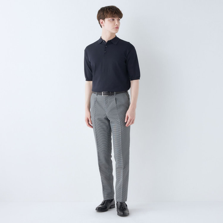 シルバーライン 【5DAYS CLOSET】【RBC】【春夏】ポリエステル1タックテーパードパンツ/グレー×チェック/ウエストムーブ仕様/4S SUSTAINABILITY&ECOLOGY FABRIC/※裾上げ必要 紺中間