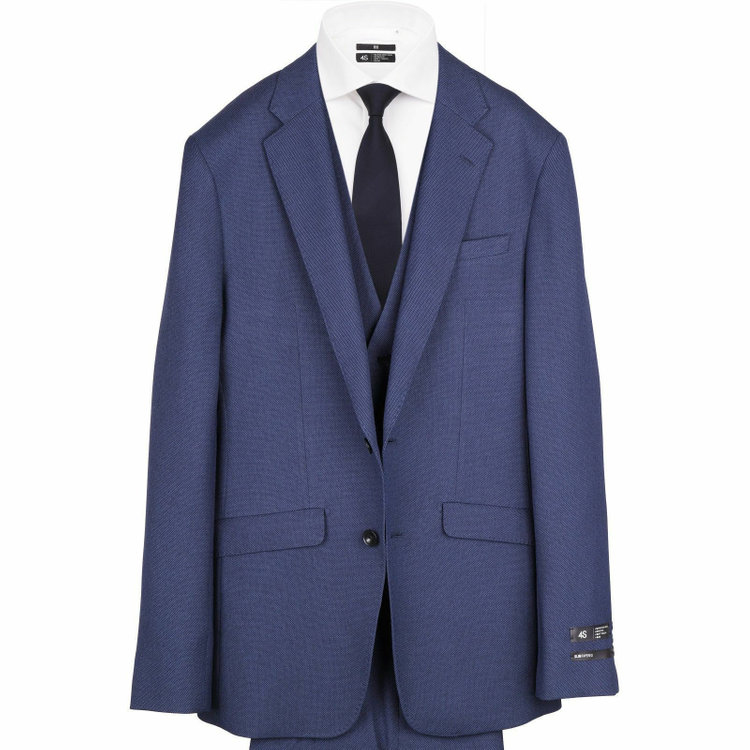 スーツセレクト 【WEB限定/OUTLET】【SLIM TAPERED_2】【年間】2釦シングルスリーピーススーツ 0タック/ネイビー×バーズアイ/4S/※パンツ裾上げ済仕様 ネイビー系(紺)