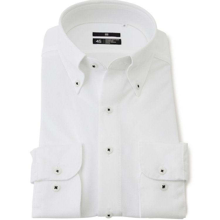 SUIT SELECT　アウトレット 【WEB限定/OUTLET/汚れ・キズ等有】【発送在庫あり】【WEB限定】【BLACK LINE】ボタンダウンワイシャツ/ホワイト×ドビー/釦付糸：ブラック/「4S」スーパーノンアイロン・ストレッチ 白