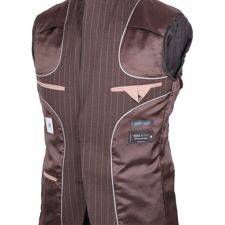 スーツセレクト 【発送在庫あり】【CLASSICO TAPERED】【春夏】2釦シングルスーツ 1タック/ブラウン×ストライプ/REDA ACTIVE/NEW ZEALAND WOOL MERINO/SHOWER CLEAN ブラウン系(茶)