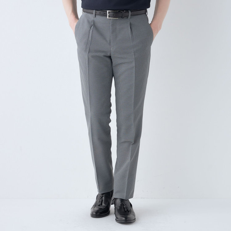 シルバーライン 【5DAYS CLOSET】【RBC】【春夏】ポリエステル1タックテーパードパンツ/グレー×チェック/ウエストムーブ仕様/4S SUSTAINABILITY&ECOLOGY FABRIC/※裾上げ必要 紺中間