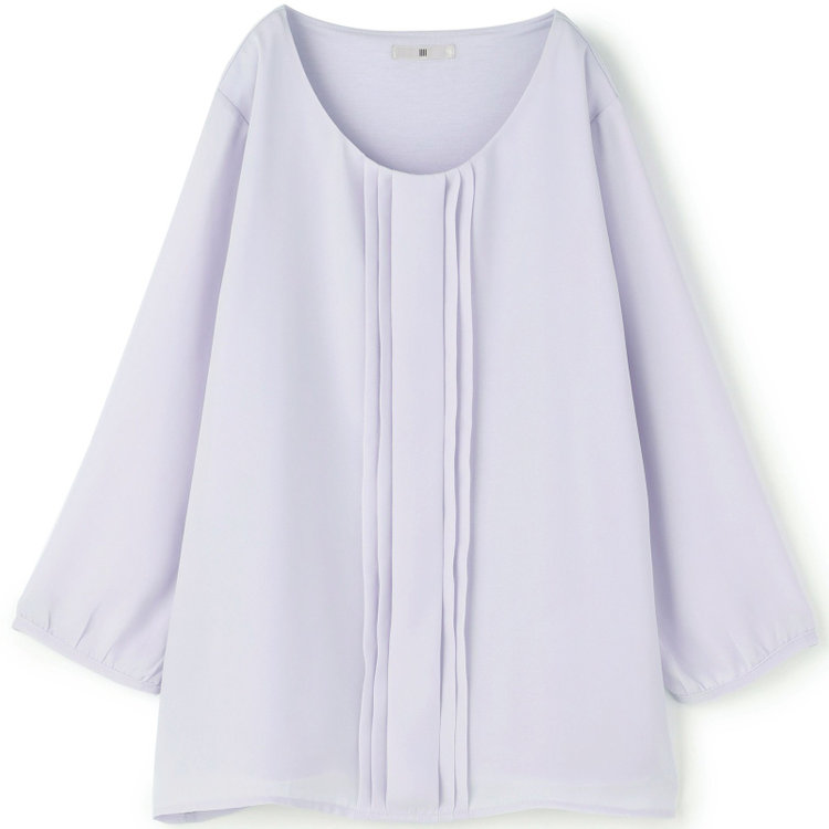 シルバーライン 【SILVER LINE/7分袖】フロントプリーツクルーネックプルオーバー/ラベンダー/「ウォッシャブル可能」「防シワ」 紫淡色