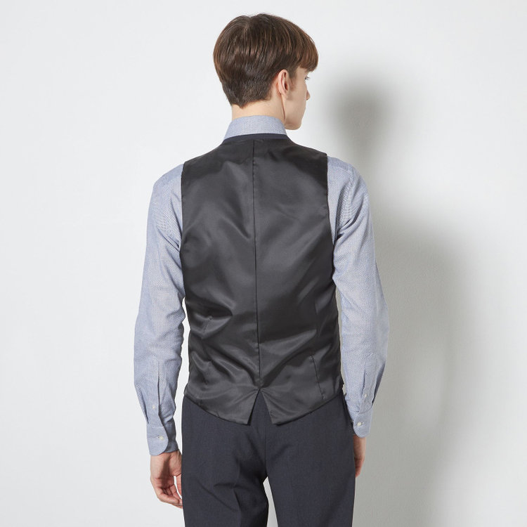 ブラックライン 【SLIM TAPERED_2】【春夏】リバーシブルジレ(ベスト)/ブラック×マイクロチェック＆ネイビー×ヘアラインストライプ/4S SUSTAINABILITY&ECOLOGY FABRIC 黒