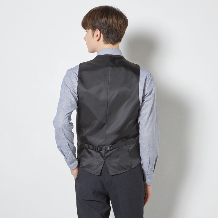 ブラックライン 【SLIM TAPERED_2】【春夏】リバーシブルジレ(ベスト)/ブラック×マイクロチェック＆ネイビー×ヘアラインストライプ/4S SUSTAINABILITY&ECOLOGY FABRIC 黒