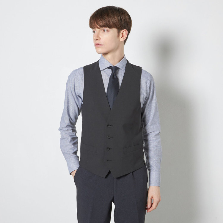 ブラックライン 【SLIM TAPERED_2】【春夏】リバーシブルジレ(ベスト)/ブラック×マイクロチェック＆ネイビー×ヘアラインストライプ/4S SUSTAINABILITY&ECOLOGY FABRIC 黒
