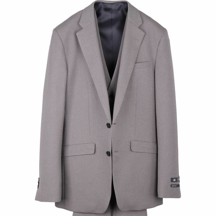 スーツセレクト 【WEB限定/OUTLET】【発送在庫あり】【SLIM TAPERED_2】【年間】2釦シングルスリーピーススーツ 0タック/グレー×バーズアイ/4S/※パンツ裾上げ済仕様 グレー系(灰)