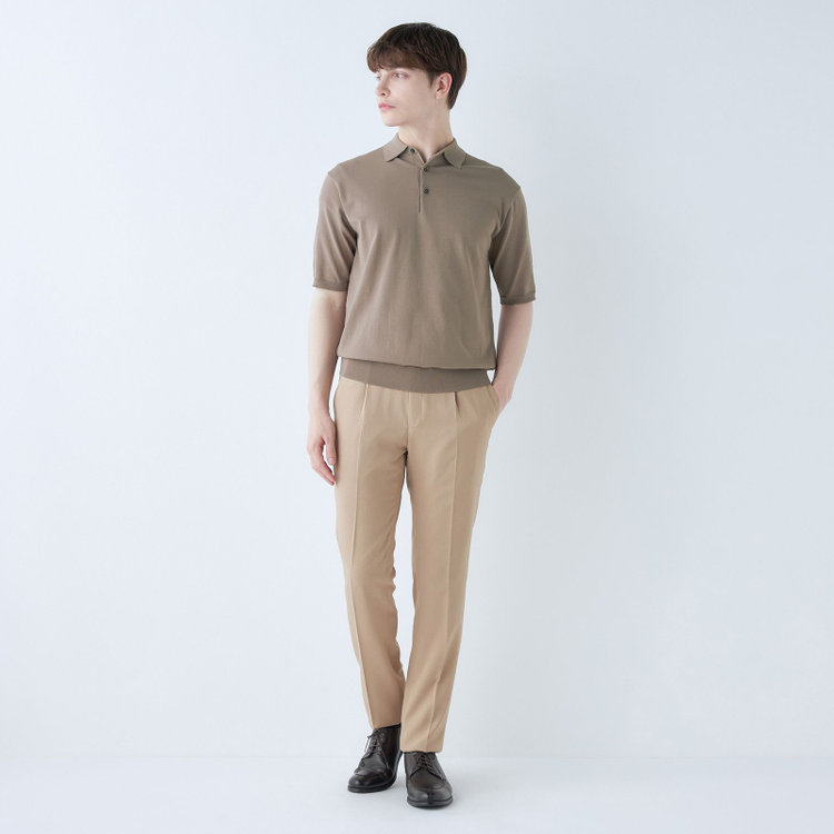シルバーライン 【5DAYS CLOSET】【【RBC】【春夏】1タックテーパードパンツ/ベージュ/ウエストムーブ/4S SUSTAINABILITY&ECOLOGY FABRIC/※裾上げ必要 茶淡色