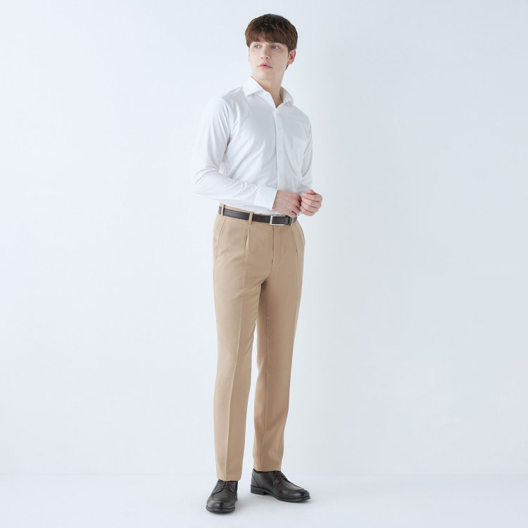 シルバーライン 【5DAYS CLOSET】【【RBC】【春夏】1タックテーパードパンツ/ベージュ/ウエストムーブ/4S SUSTAINABILITY&ECOLOGY FABRIC/※裾上げ必要 茶淡色