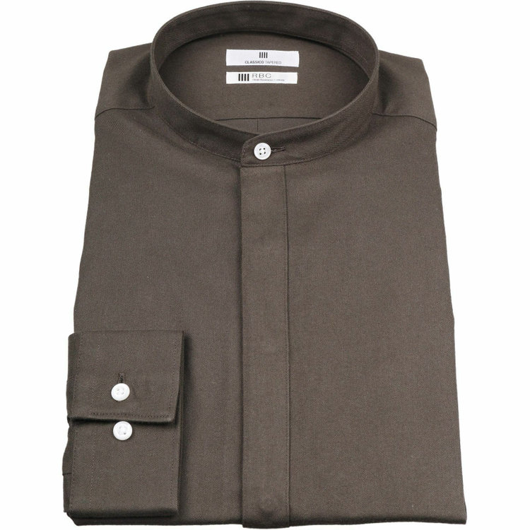 スーツセレクト 【WEB限定/OUTLET】【CLASSICO TAPERED】バンドカラードレスワイシャツ/カーキ×起毛ツイル グリーン系(緑)