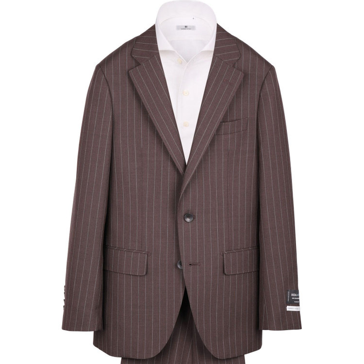 スーツセレクト 【発送在庫あり】【CLASSICO TAPERED】【春夏】2釦シングルスーツ 1タック/ブラウン×ストライプ/REDA ACTIVE/NEW ZEALAND WOOL MERINO/SHOWER CLEAN ブラウン系(茶)