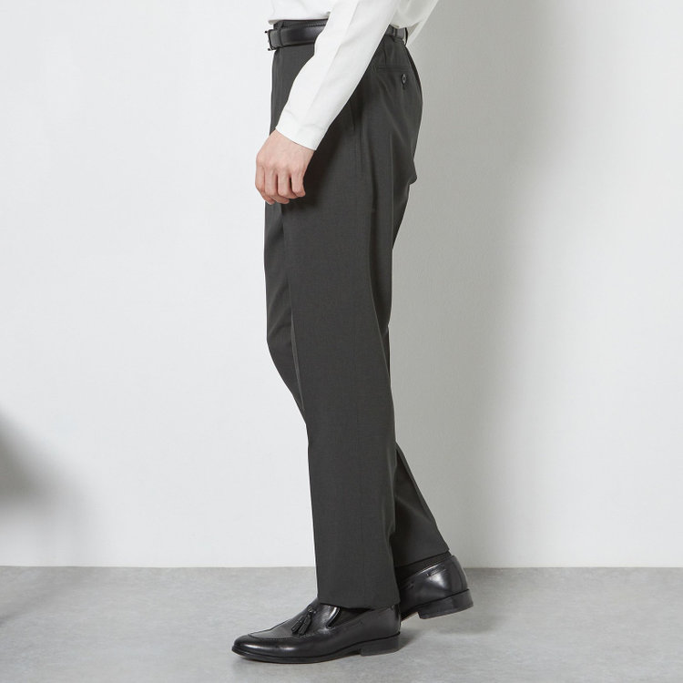 ブラックライン 【SLIM TAPERED】【春夏】0タックテーパードパンツ/カーキ×ハウンドトゥース/ウエストムーブ/4S SUSTAINABILITY&ECOLOGY FABRIC「ウォッシャブル」「ストレッチ」/※裾上げ済み仕様 緑濃色