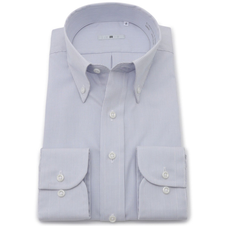 シルバーライン 【発送在庫あり】【SILVER LINE】【形態安定】ボタンダウンドレスワイシャツ/ホワイト×グレーストライプ グレー中間