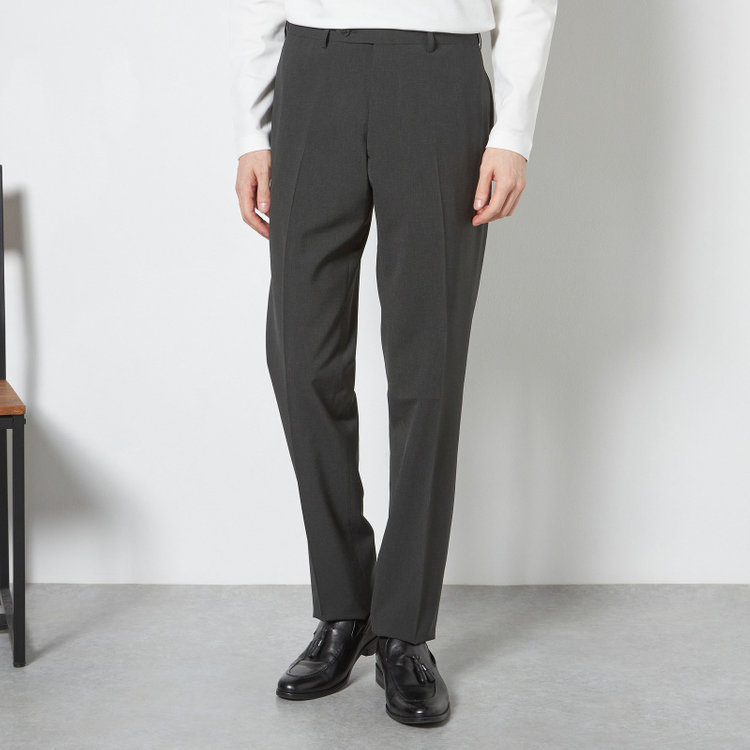 ブラックライン 【SLIM TAPERED】【春夏】0タックテーパードパンツ/カーキ×ハウンドトゥース/ウエストムーブ/4S SUSTAINABILITY&ECOLOGY FABRIC「ウォッシャブル」「ストレッチ」/※裾上げ済み仕様 緑濃色