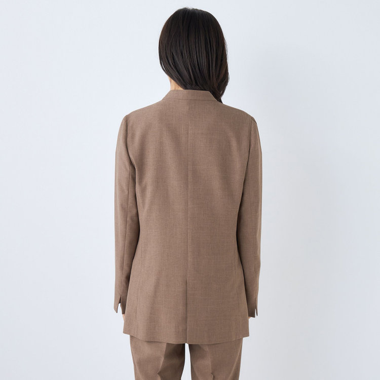 シルバーライン 【RELAX TAPERED】【年間】ノーカラー 2釦1掛けダブル/パンツスーツ/ブラウン/ウエスト内側アジャスター/ウォッシャブル/Naturemier/※パンツ裾上げ済仕様 茶中間
