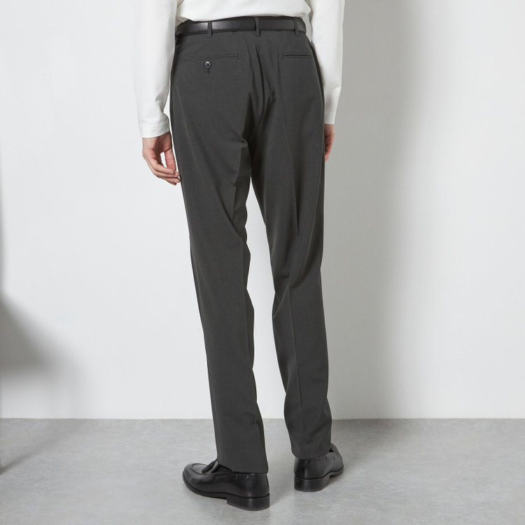 ブラックライン 【SLIM TAPERED】【春夏】0タックテーパードパンツ/カーキ×ハウンドトゥース/ウエストムーブ/4S SUSTAINABILITY&ECOLOGY FABRIC「ウォッシャブル」「ストレッチ」/※裾上げ済み仕様 緑濃色