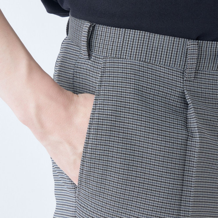 シルバーライン 【5DAYS CLOSET】【RBC】【春夏】ポリエステル1タックテーパードパンツ/グレー×チェック/ウエストムーブ仕様/4S SUSTAINABILITY&ECOLOGY FABRIC/※裾上げ必要 紺中間