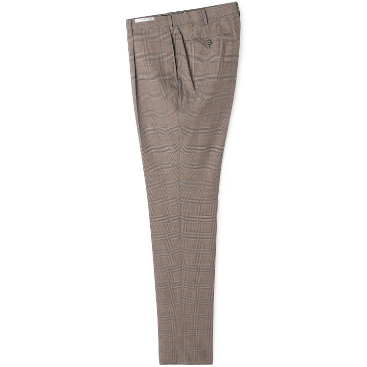 シルバーライン 【CLASSICO TAPERED】【春夏】1タックテーパードパンツ/ブラウン×グレンチェック/ウエストムーブ/※裾上げ必要 茶中間