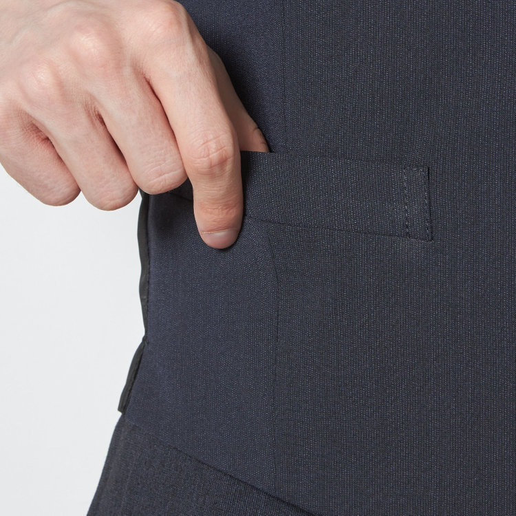 ブラックライン 【SLIM TAPERED_2】【春夏】リバーシブルジレ(ベスト)/ブラック×マイクロチェック＆ネイビー×ヘアラインストライプ/4S SUSTAINABILITY&ECOLOGY FABRIC 黒