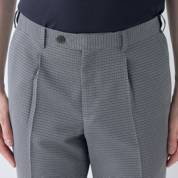 シルバーライン 【5DAYS CLOSET】【RBC】【春夏】ポリエステル1タックテーパードパンツ/グレー×チェック/ウエストムーブ仕様/4S SUSTAINABILITY&ECOLOGY FABRIC/※裾上げ必要 紺中間