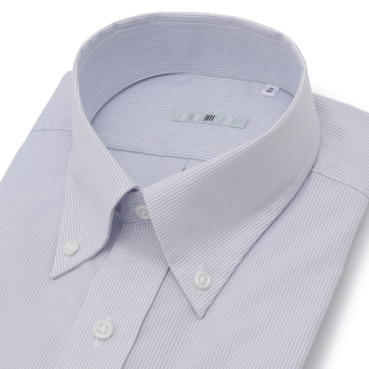 シルバーライン 【発送在庫あり】【SILVER LINE】【形態安定】ボタンダウンドレスワイシャツ/ホワイト×グレーストライプ グレー中間