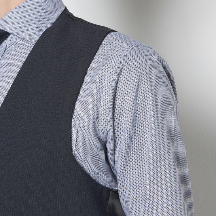 ブラックライン 【SLIM TAPERED_2】【春夏】リバーシブルジレ(ベスト)/ブラック×マイクロチェック＆ネイビー×ヘアラインストライプ/4S SUSTAINABILITY&ECOLOGY FABRIC 黒
