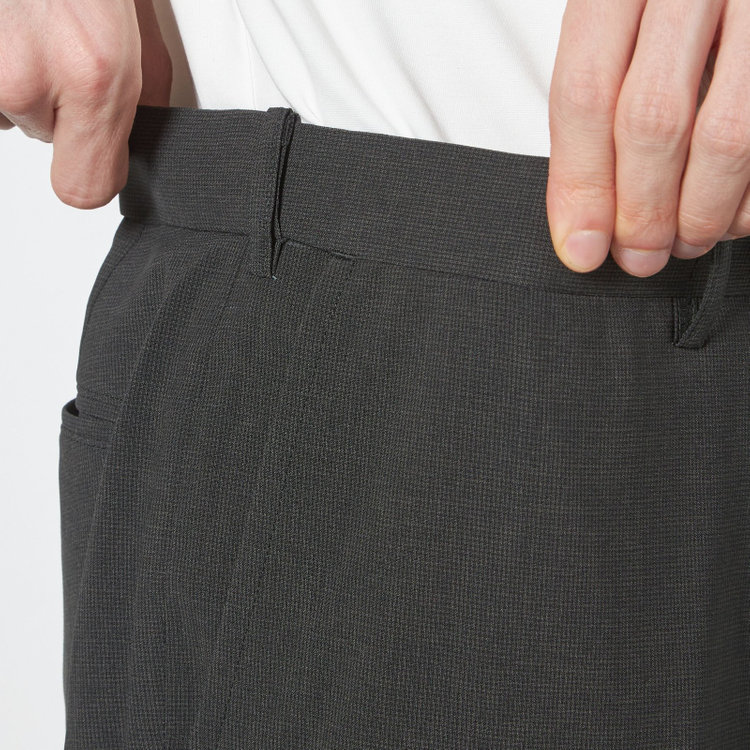ブラックライン 【SLIM TAPERED】【春夏】0タックテーパードパンツ/カーキ×ハウンドトゥース/ウエストムーブ/4S SUSTAINABILITY&ECOLOGY FABRIC「ウォッシャブル」「ストレッチ」/※裾上げ済み仕様 緑濃色
