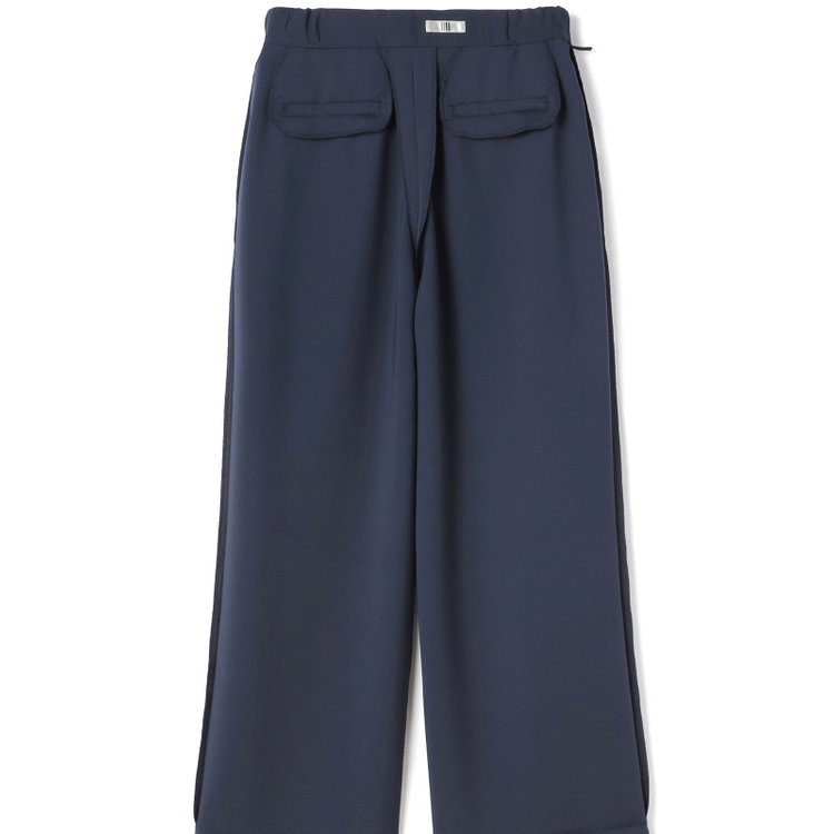 シルバーライン 【SL】【春夏】ワイドパンツ/ネイビー/ウエストシャーリング/ウォッシャブル/裾上げ済仕様 青中間