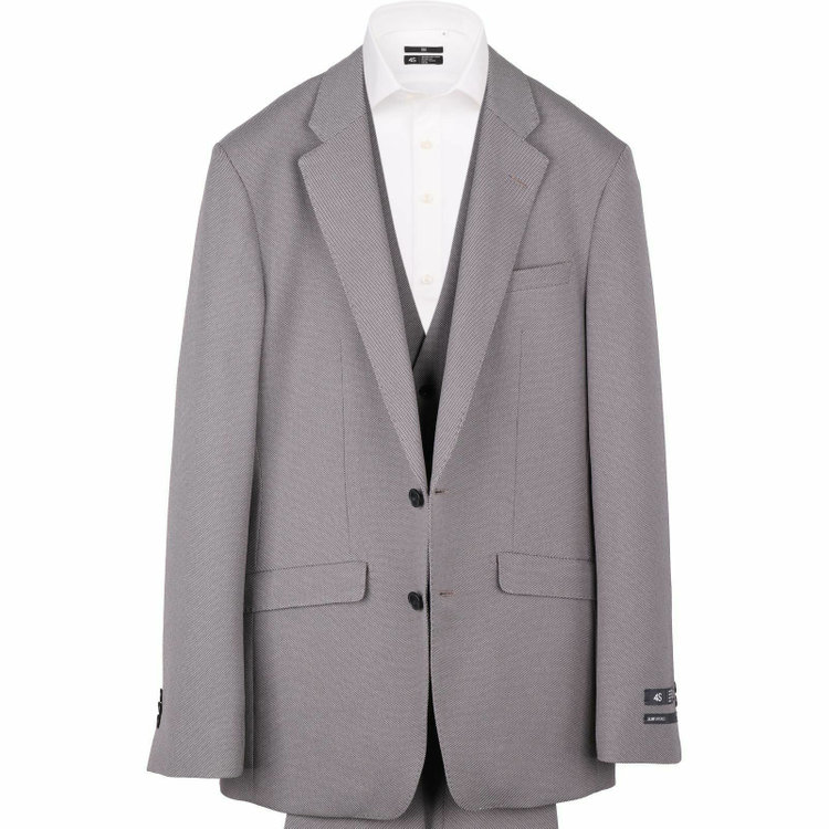 スーツセレクト 【WEB限定/OUTLET】【発送在庫あり】【SLIM TAPERED_2】【年間】2釦シングルスリーピーススーツ 0タック/グレー×バーズアイ/4S/※パンツ裾上げ済仕様 グレー系(灰)