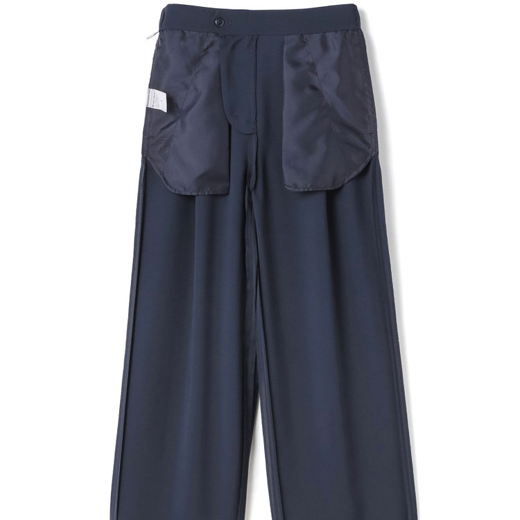シルバーライン 【SL】【春夏】ワイドパンツ/ネイビー/ウエストシャーリング/ウォッシャブル/裾上げ済仕様 青中間