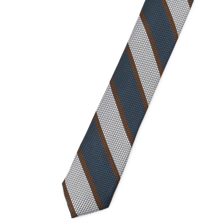 シルバーライン 【SILVER LINE】シルクストライプネクタイ 8.0cm幅/ネイビーブルー×シルバー＆ブラウン その他
