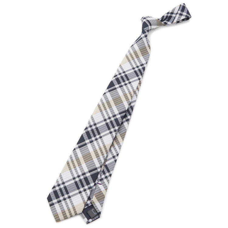ブラックライン 【BLACK LINE】シルクブレンドチェックネクタイ 7.5cm幅/ネイビー×ベージュ その他