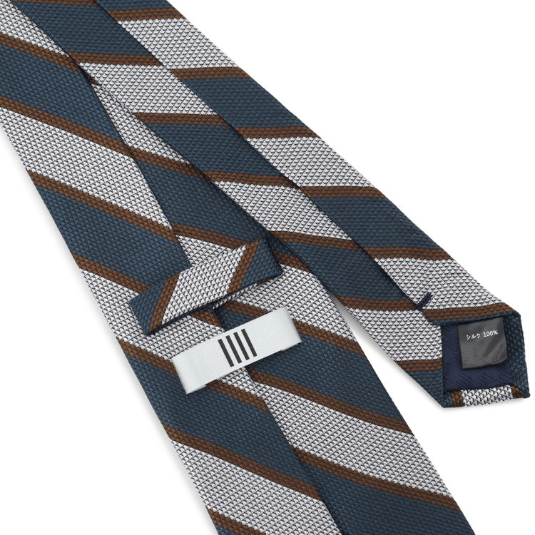 シルバーライン 【SILVER LINE】シルクストライプネクタイ 8.0cm幅/ネイビーブルー×シルバー＆ブラウン その他