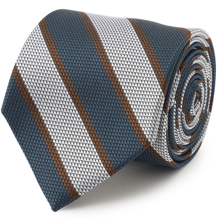 シルバーライン 【SILVER LINE】シルクストライプネクタイ 8.0cm幅/ネイビーブルー×シルバー＆ブラウン その他