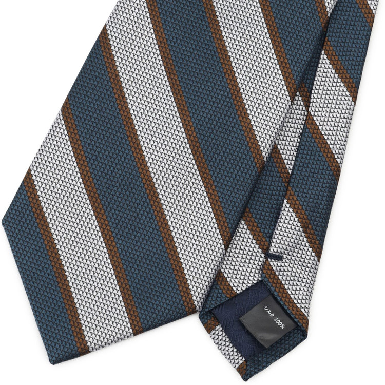 シルバーライン 【SILVER LINE】シルクストライプネクタイ 8.0cm幅/ネイビーブルー×シルバー＆ブラウン その他