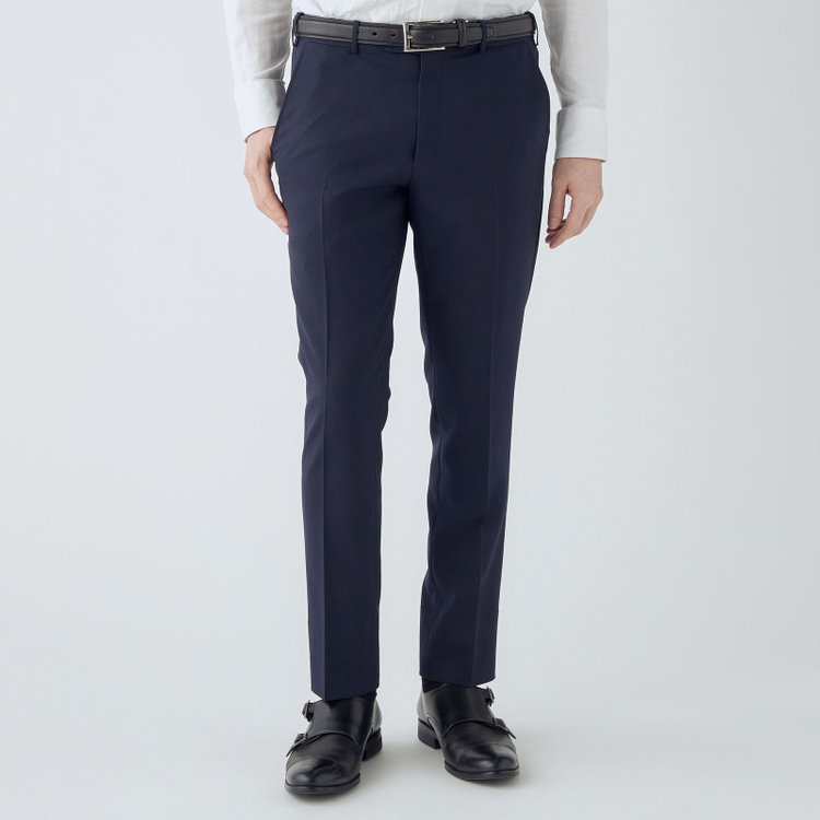 【4S CROSS】【年間】セットアップパンツ 0タック/ネイビー×カルゼ/ウエストムーブ/※裾上げ済仕様