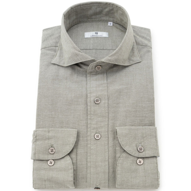 シルバーライン 【発送在庫あり】【CLASSICO TAPERED】スナップダウンホリゾンタルワイドカラードレスワイシャツ/カーキ 黄淡色