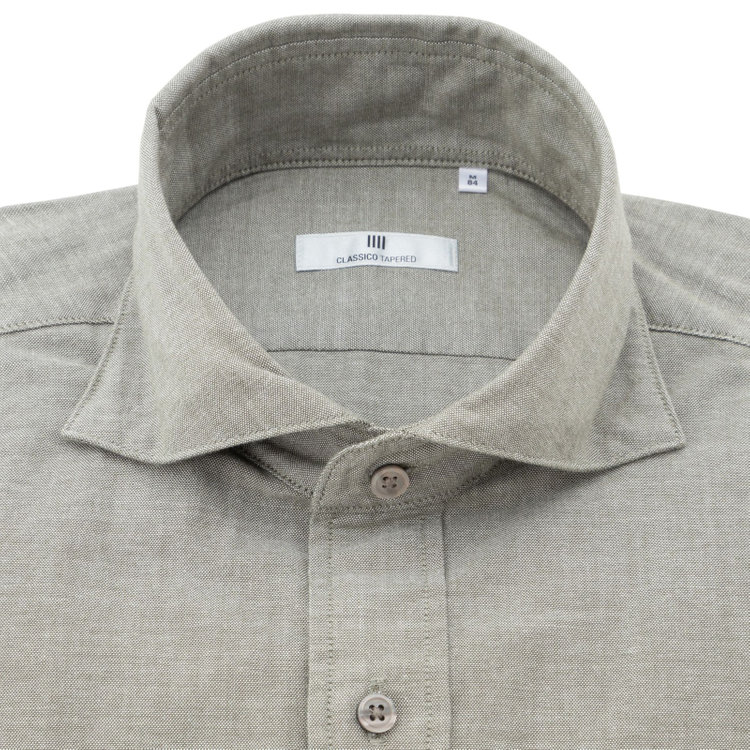 シルバーライン 【発送在庫あり】【CLASSICO TAPERED】スナップダウンホリゾンタルワイドカラードレスワイシャツ/カーキ 黄淡色