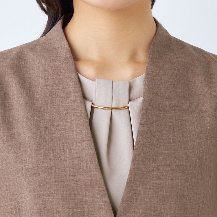 シルバーライン 【RELAX TAPERED】【年間】ノーカラー 2釦1掛けダブル/パンツスーツ/ブラウン/ウエスト内側アジャスター/ウォッシャブル/Naturemier/※パンツ裾上げ済仕様 茶中間