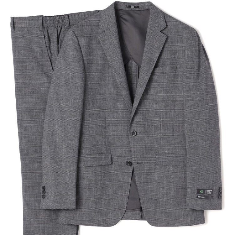 ブラックライン 【発送在庫あり】【SLIM TAPERED_2】【春夏】2釦シングルスーツ 0タック/グレー×グレンチェック/ウエストシャーリング/4S SUSTAINABILITY&ECOLOGY FABRIC/※パンツ裾上げ済仕様 グレー中間