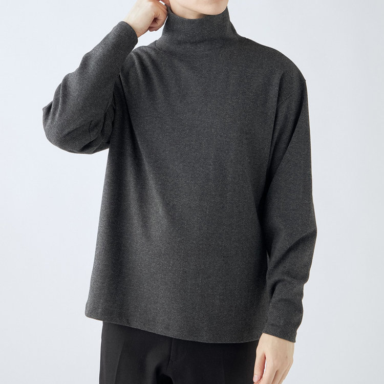 スーツセレクト 【発送在庫あり】【RBC】【秋冬】オフタートルネックニット/グレー×ヘリンボーン グレー中間