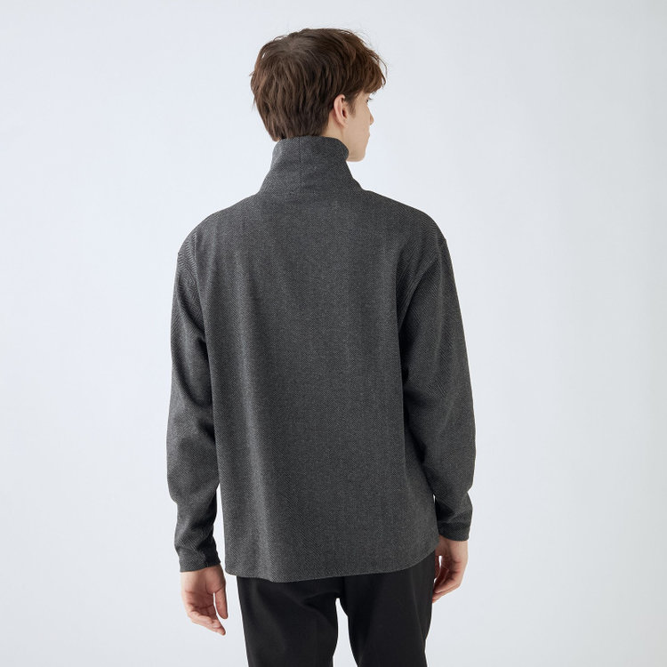 スーツセレクト 【発送在庫あり】【RBC】【秋冬】オフタートルネックニット/グレー×ヘリンボーン グレー中間