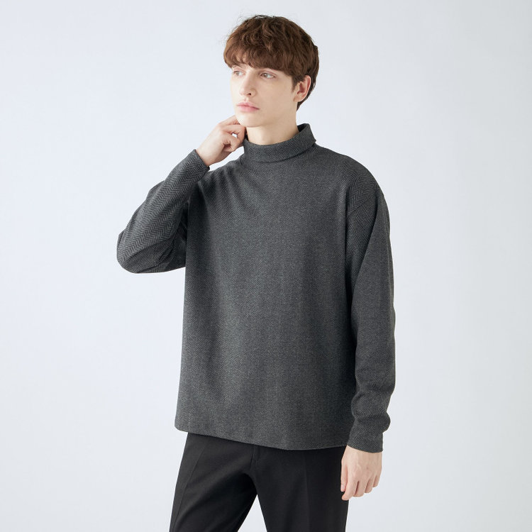 スーツセレクト 【発送在庫あり】【RBC】【秋冬】オフタートルネックニット/グレー×ヘリンボーン グレー中間