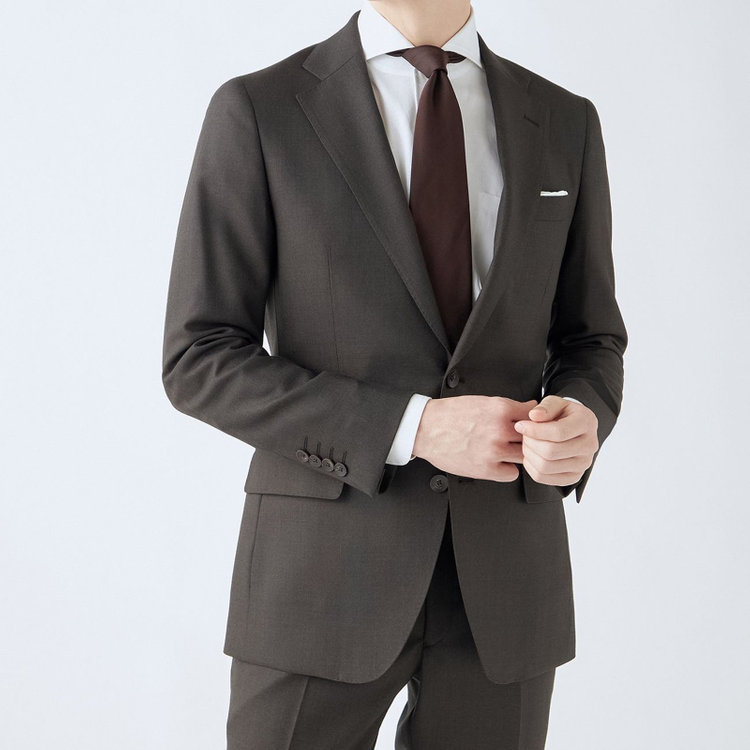 シルバーライン 【CLASSICO TAPERED】【秋冬】2釦シングルスーツ 1タック/ブラウン×グレンチェック/super extra fine merino wool Raymond/※裾上げ必要 茶中間