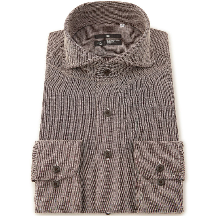 ブラックライン 【BLACK LINE】ホリゾンタルワイドワイシャツ/ブラウン×ドビー/「4S」スーパーノンアイロン・ストレッチ 茶中間
