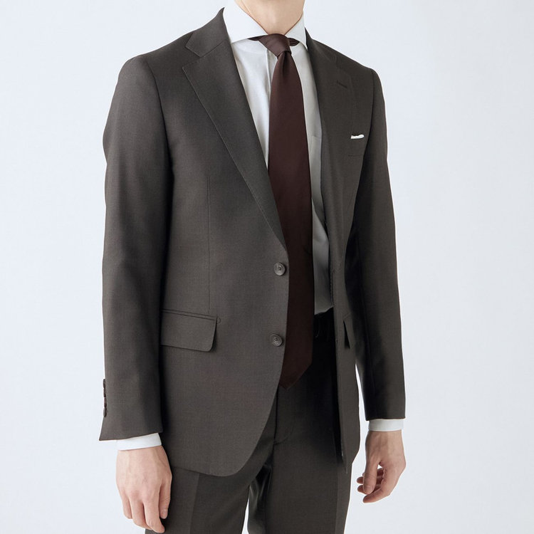 シルバーライン 【CLASSICO TAPERED】【秋冬】2釦シングルスーツ 1タック/ブラウン×グレンチェック/super extra fine merino wool Raymond/※裾上げ必要 茶中間
