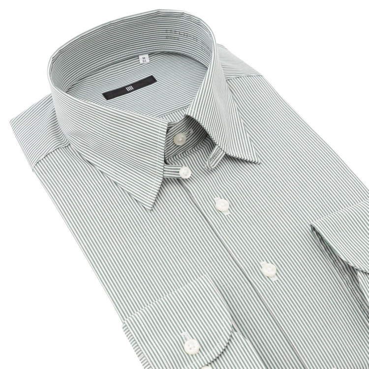 ブラックライン 【発送在庫あり】【BLACK LINE】【形態安定】タブカラードレスワイシャツ/グリーン×ホワイト 緑中間